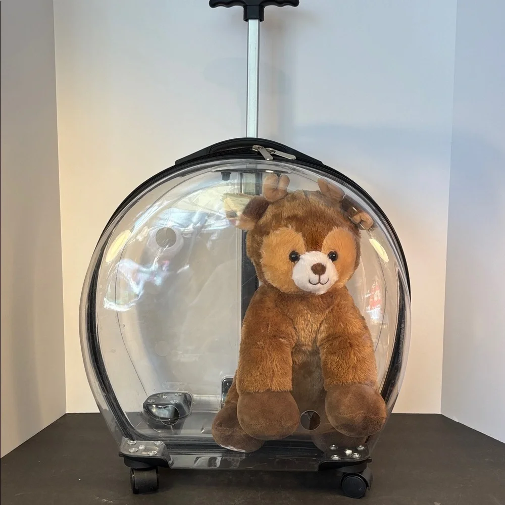 Clear Hard Shell Rolling Pet Carrier 15” Cat Dog Travel Bubble Luggage